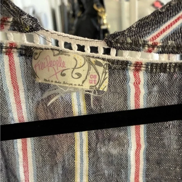 Free People- There She Goes Ruffle Stripe Kimono - Denim - OS - Picture 6 of 6